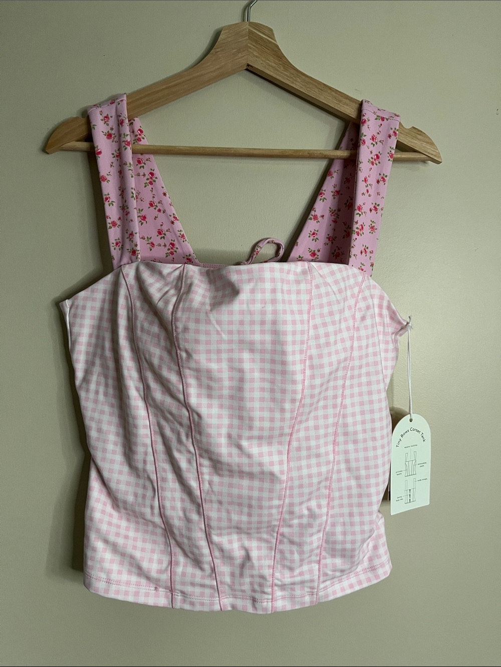 Blogilates Women's Tiny Bows Corset Tank Top - Pink Gingham XL